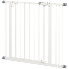 PawHut Door Gate Gate, Шлагбаум, 74-87 см, Сходові ворота для домашньої тварини, Ворота для собаки з розширенням, Захисні ворота без свердління, Метал, Пластик, Білий | Аосом