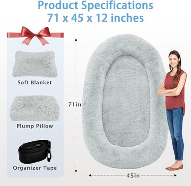 Ортопедичне ліжко для собак великих порід, Memory Foam, XL, вологостійке, знімний чохол (91,4 см), сіре