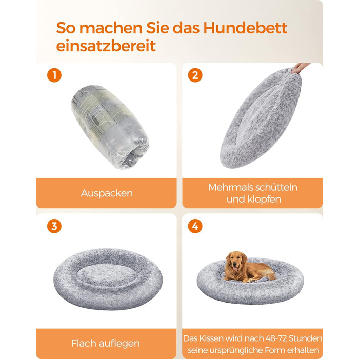 Кругле ліжко для собак та котів Feandrea з м'яким плюшем, діаметр 120 см, світло-сірий колір, знімний наповнювач, PGW043G01