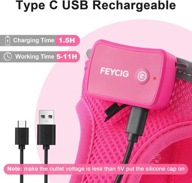 Світлодіодне шлейка для собак Feycig, зарядний акумулятор, світловідбиваючий, для цуценят та собак середніх розмірів, дихаюча шлейка (рожевий, X-Small)