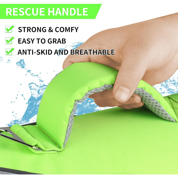 Жилет для плавання собак Doglay, регульований та світловідбиваючий, для плавання та катання на човні, висока плавучість, безпечний жилет з ручками для рятування та D-подібним кільцем, середнього розміру, флуоресцентний зелений та сірий