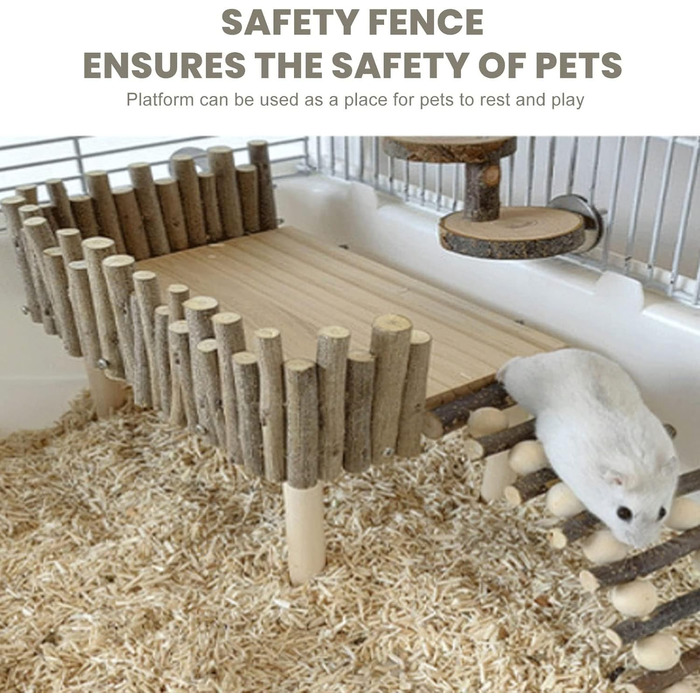 Платформа для хом'яків HERCHR: дерев'яна ігрова площадка, міст, іграшка для гризунів з огорожею. Підходить для тушканчиків та золотих ведмедиків