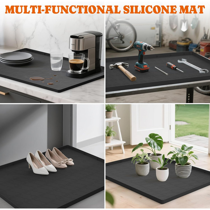 Килимок для котячого туалету з силікону, великий, 86,4 x 55,9 см, вологостійкий, антиковзний, для контролю розсипання наповнювача, легко миється, стійкий до сечі, сірий, 1 шт.