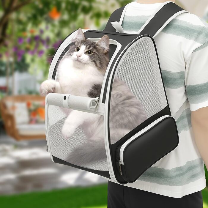 Складаний рюкзак для кота, рюкзак для домашніх тварин з сіткою, портативний рюкзак для собак з м'якою підстилкою до 6,8 кг, дихаючий рюкзак-переноска для собак, подорожей, прогулянок (сірий)