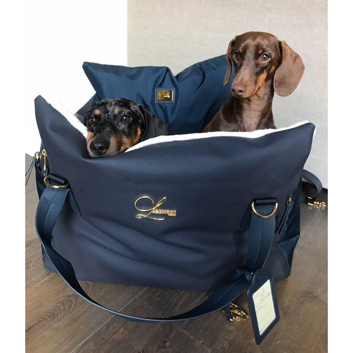Еліанн | Дизайнерський автокрісло для собак | Навігатор, синій | Міцне | Дизайнерський бренд | Для собак маленьких та середніх порід | Підвищене автокрісло для собак