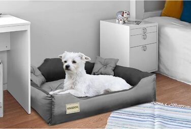 Ліжко для собак та котів KingDog з мікрофібри з двома подушками, корзина для собак, ліжко для домашніх тварин, миється, водонепроникний матеріал (розміри: 100x80 см / 115x95 см, сірий/чорний)