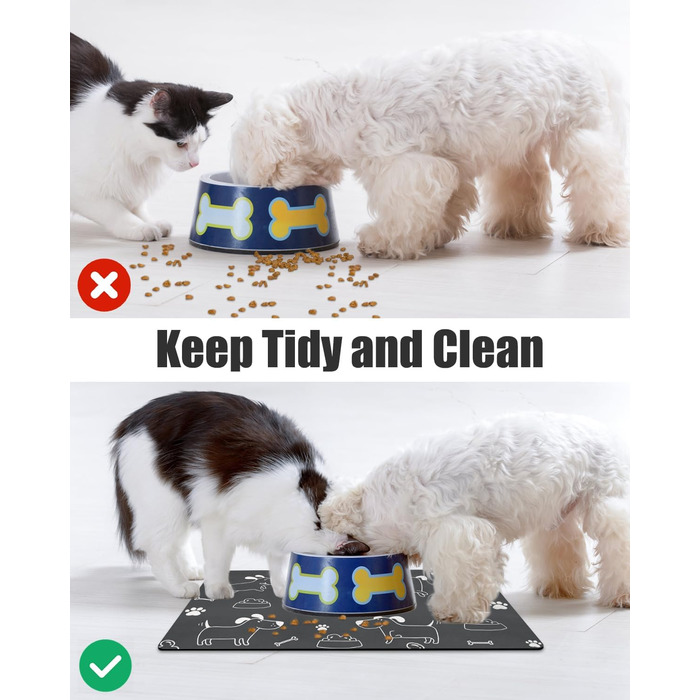 Нековзна килимок під миску для собак та котів: чорний, 40x60 см. Швидковисихаючий, легко миється. Килимок для годівлі тварин