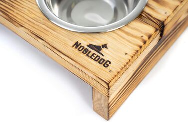 Миска для собак і котів Nobledog з кедрового дерева, станція для годування з двома мисками з нержавіючої сталі, об’єм 2×0,6 л