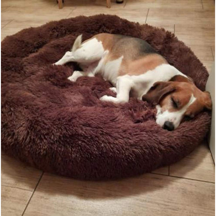 Кругле ліжко для собак Loir Fluffy, 110 см, коричневе, м'яке, плюшеве, для глибокого сну