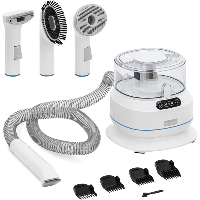 Машинка для стрижки собак з пилососом, 1.4 л, бездротова, 5 насадок, 350 Вт, гребені 3/6/9/12 мм, видалення шерсті, для собак