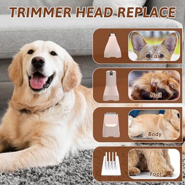 Машинка для стрижки собак, триммер для лап, шліфувальник лап для собак, триммер для лап собак з LED, машинка для стрижки шерсті собак та котів, для тіла (білий, рожевий)