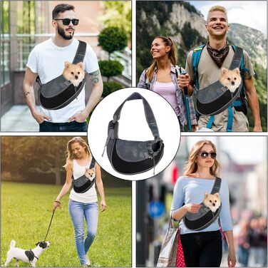 Тканинна переноска для собак, сумка для маленьких собак, переноска для тварин, дихаюча, регульована, переноска для собак і котів до 6 кг, ідеальна для прогулянок на вулиці (чорна)