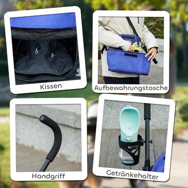 PawHut Візок для собак і котів, складаний, до 4 кг, з сітковими віконцями, ременем через плече, кишеню для зберігання, тримач для чашки, парасолька, темно-синій