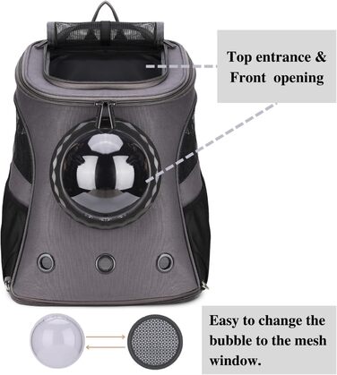 Рюкзак для котів та собак Lollimeow - великий, сірий, 38x30x45 см. Підходить для перевезення в літаку.