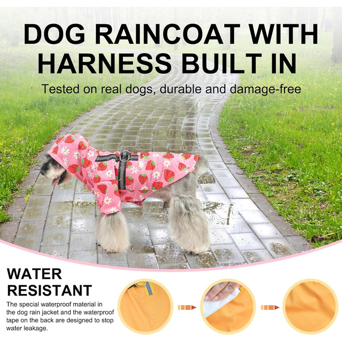 Водонепроникний дощовик для собак BeautyZoo з капюшоном та інтегрованим повідком для малих, середніх та великих собак, дівчаток та хлопчиків. Дощовик-пончо, одяг для собак S(Back 13.2', Chest 18.5', Neck 13.9') (XS(Back 10.5', Chest 16.9', Neck 12'), Полу
