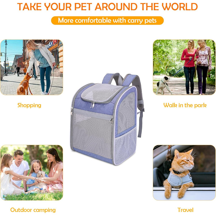 Рюкзак-переноска для собак та котів ALLSOPETS, фіолетовий. З безпечним ременем та світловідбиваючими смугами, для подорожей