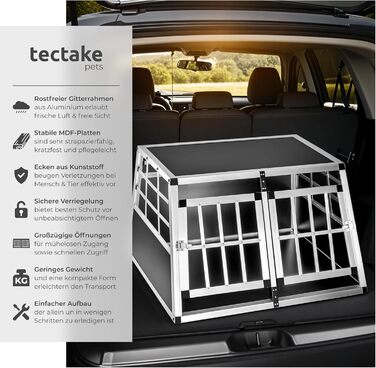 Транспортна переноска для собак tectake® - подвійна, алюмінієва, 89x69x50 см. Підходить для авто та дому.