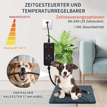 Нагрівальний килимок для тварин NAMOTEK з регулюванням температури та таймером, вологостійкий, з безпечним нагріванням, автоматичне вимкнення, 40x30 см, сірий