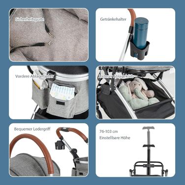 GYMAX 2-в-1 Візок для собак, візок для домашніх тварин з захистом від дощу, візок для собак з кошиком для зберігання та тримачем для напоїв, складний візок-переноска для собак та котів