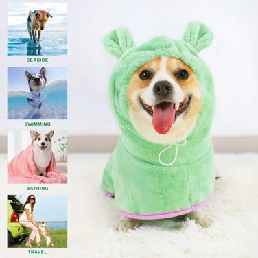 Рушник для собак Mosucoir з мікрофібри, з капюшоном, зелений (M)