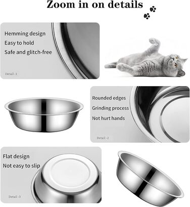 Набір з 2 мисок для котів та собак з нержавіючої сталі, 14 см - миски для корму та води