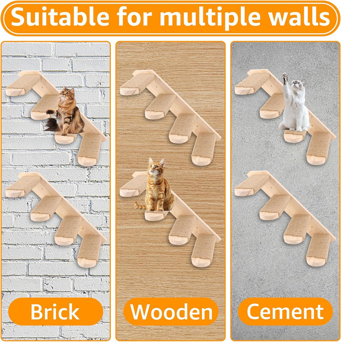 Кліматична стіна для котів DAJAVE з 8 сходинок, з джютового мотузка, для ігор та лазіння (до 20 кг)