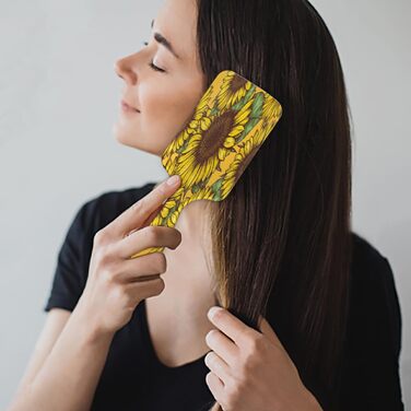 Щітка для волосся з акварельним малюнком собак, нейлонові щетинки для густого, кучерявого, тонкого, довгого, короткого, мокрого або сухого волосся, надає блиск та є безпечною для волосся, (акварельний колір соняшника)