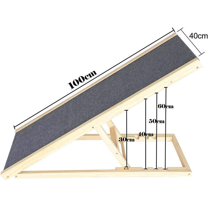Дерев'яна пандус для собак та котів, 100 см, регульована висота, для ліжка, дивана, авто
