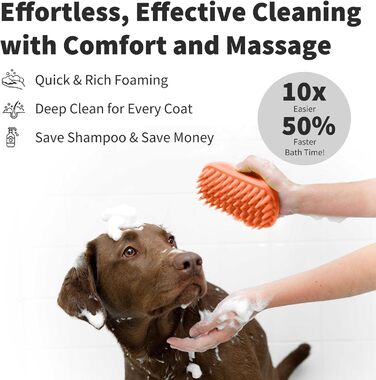 PETCUTE Щітка для собак і котів, гумова масажна щітка з м'якими силіконовими щетинками, для грумінгу, видалення шерсті, миється, неслизька (Помаранчевий)