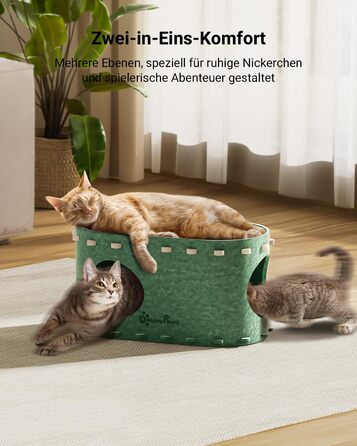 Кігтеточка-будиночок для котів DownyPaws з фетру, 2-ярусна, 50x33x50 см, зелена