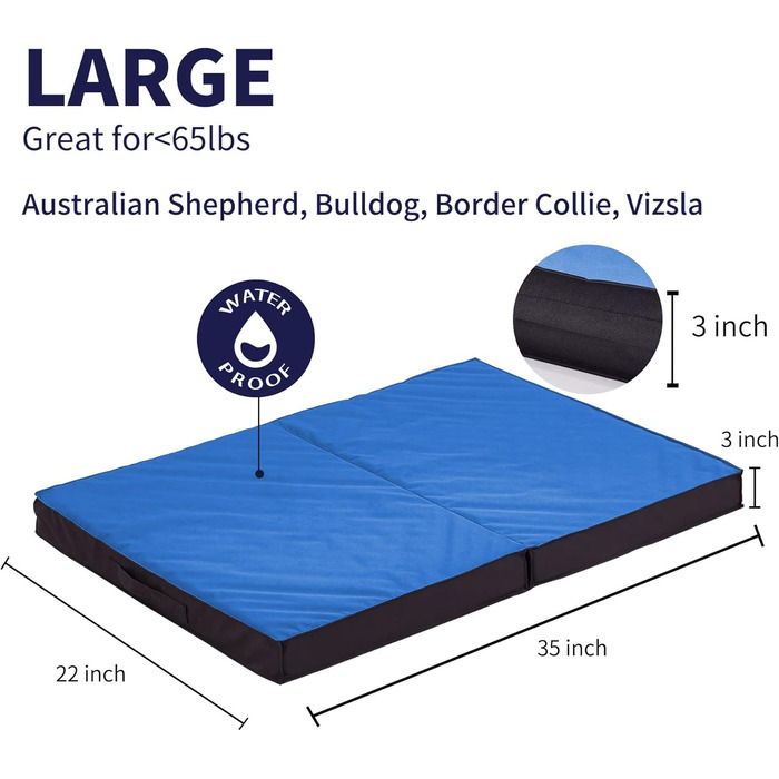 Ортопедичне собаче ліжко для великих собак, вологостійке, портативне, знімний чохол, складане, довговічне, 104.1 см, для будь-якої погоди (Marineblau)