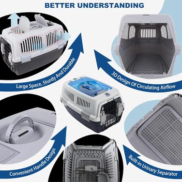 PETCUTE Транспортний бокс для собак та котів: міцний, дихаючий, з зручною ручкою, складний, до 6 кг, сірий+чорний