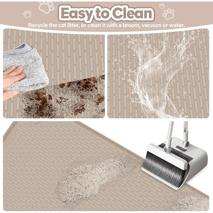 Килимок для котячого туалету Bartuke Katzenklo Matte, великий розмір, 101 x 71 см, силіконовий, контролює розсипання, м'який для лап, легко миється (Хакі)