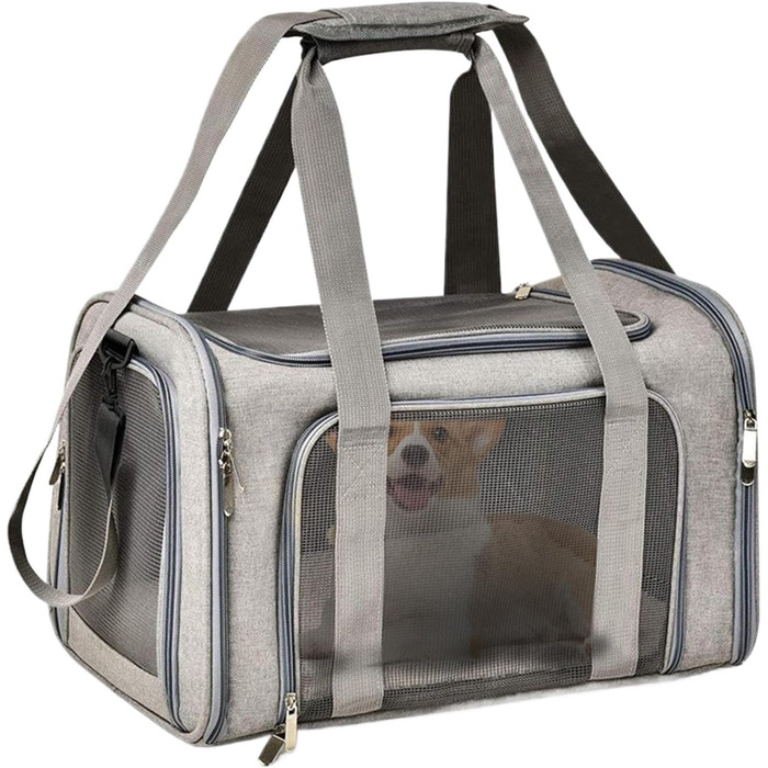 Транспортна переноска для тварин, сумка-переноска, переноска для собак, портативна, багатофункціональна, м'яка, складана, сіра