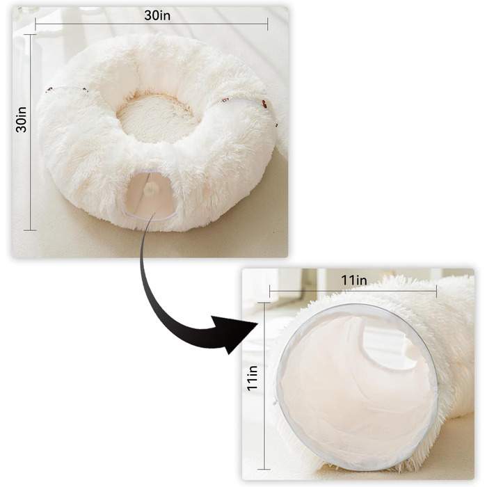 Тунель-лежанка для котів HIPIPET з плюшу, білий/«Оксамитовий сад» - іграшка для дому