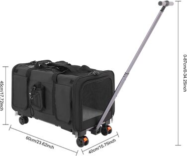 Транспортна переноска для котів та собак, мобільна сумка для 2 тварин, з колесами, знімна, складана, вантажопідйомність 17,5 кг, для прогулянок та парку (Чорний)