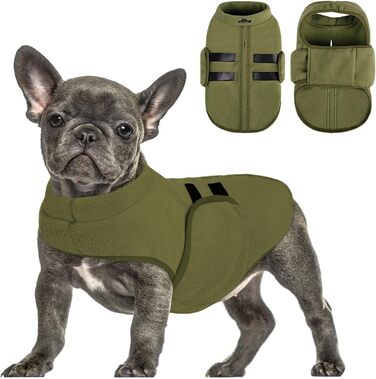 Теплий флісовий пуловер для собак Queenmore - зимовий одяг для Джек Рассел, Бігль, Шнауцер, Бульдог, оливковий, M