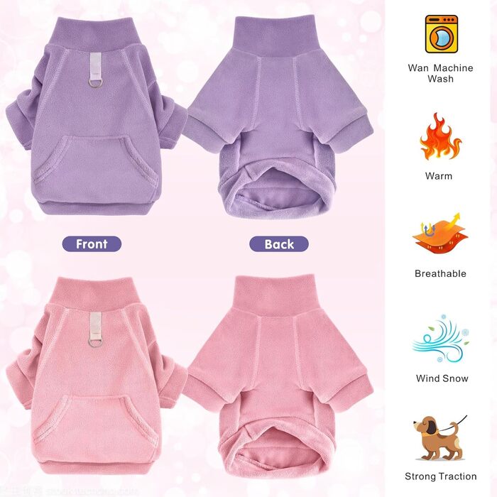 Теплий пуловер для собак Mosukoirl: бавовняний світшот з кишенею для маленьких, середніх собак та котів (Чихуахуа, Тедді) Рожевий & Ліловий