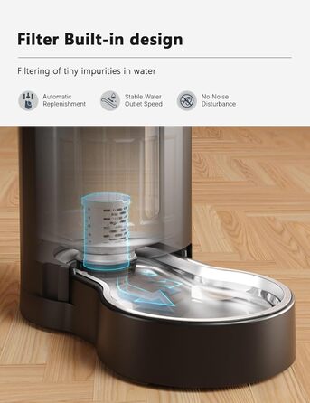 Автоматичний фонтанчик для собак та котів JunsPow 7L з нержавійною чашею, фільтр, велика ємність, тиха робота, чорний