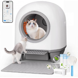 Автоматичний лоток для котів TRIUMPHKEY 90L з самоочищенням, XXL, керування через додаток, моніторинг здоров'я, подвійне дезодорування, з килимком та ароматизатором, для кількох котів