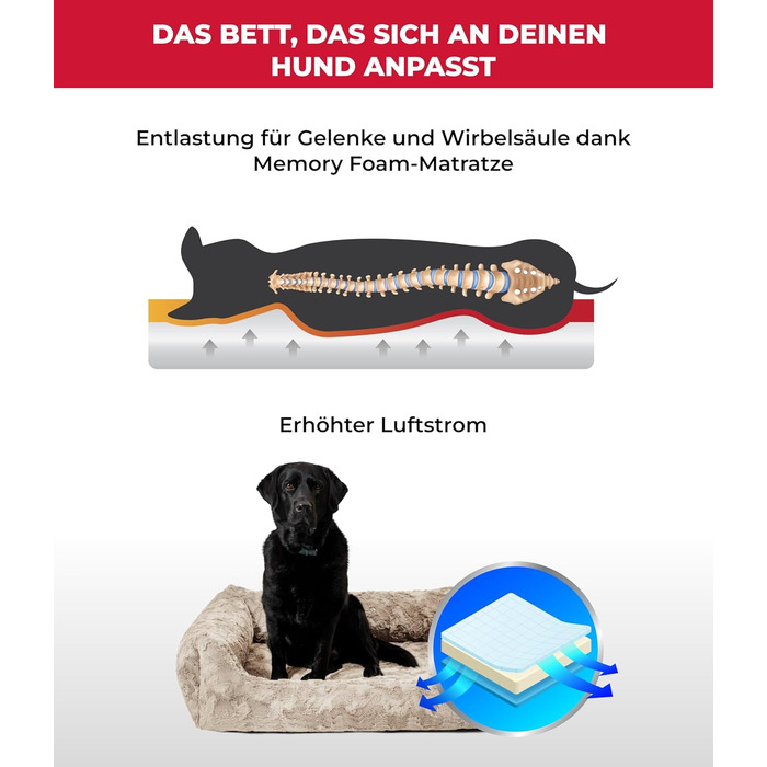 Ортопедичне ліжко для собак HS-Hundebett® Deluxe Exklusiv S (60x75 см) з Memory Foam та антиковзаючою основою. Виготовлено в Німеччині. Можливість прання.