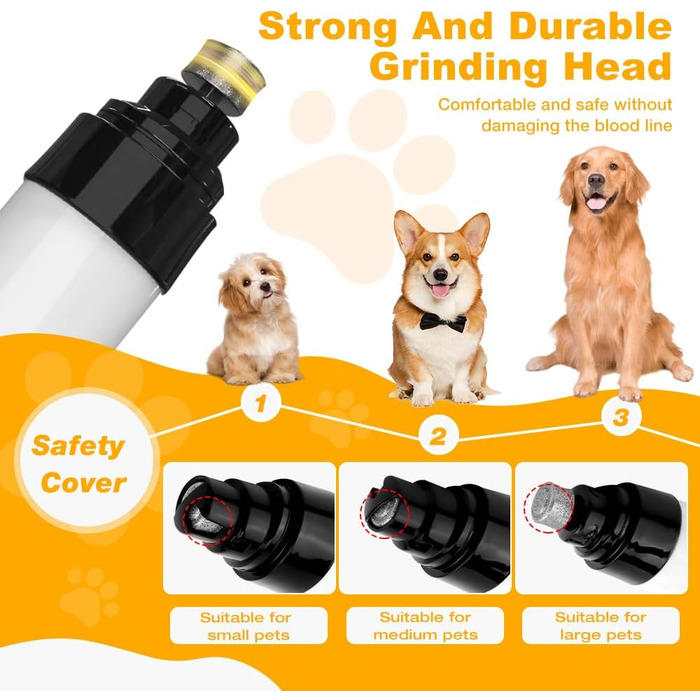 Електричний точило для собачих кігтів Silent Diamond Bit - безпечна електрична пилка для собак з 3 насадками, USB, 2 швидкості