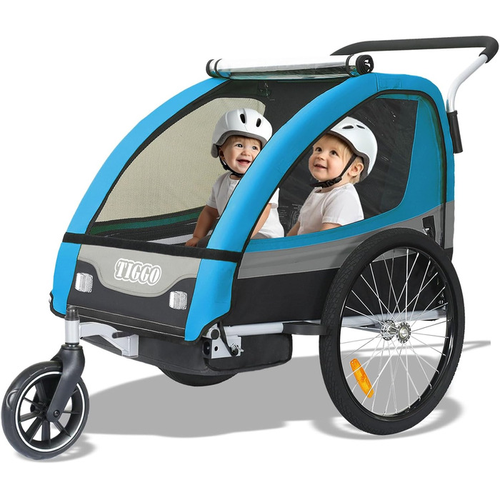 Дитячий причіп Tiggo 2 в 1: велосипедний причіп та біговий причіп для дітей, блакитний