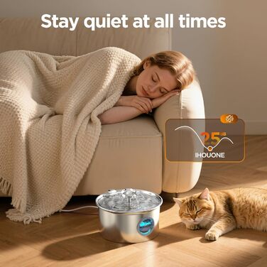 Турнік для котів з нержавіючої сталі Katzenbrunnen: фонтанчик для води, 2.6л, дисплей рівня води, дизайн водоспаду, підходить для собак та котів