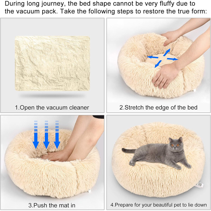 Квіткове ліжко для кота Queta: м'яке, плюшеве, кругле, 50x50x20 см, бежеве