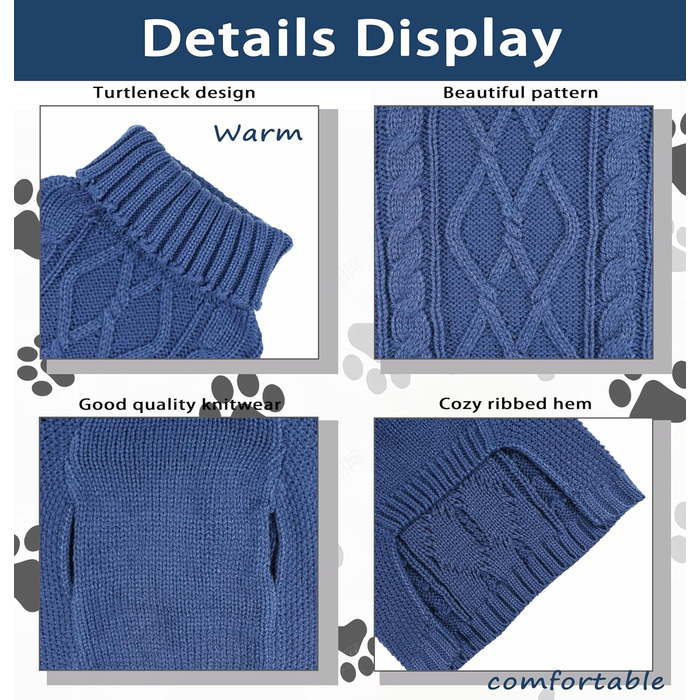 Зимовий одяг для собак - теплий пуловер для цуценят, дівчаток та хлопчиків, в'язаний одяг для домашніх тварин, безрукавний пуловер для котів, одяг для собак (Small, Blue)