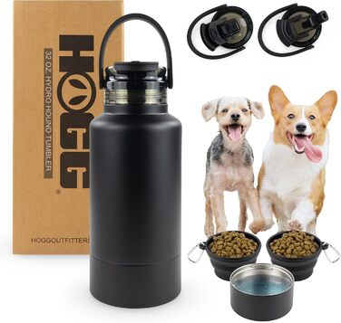 Водяна пляшка для собак Hogg Hydro Hound з нержавіючої сталі, ізольована, з неслизьким покриттям, чорний колір, 907.2 г