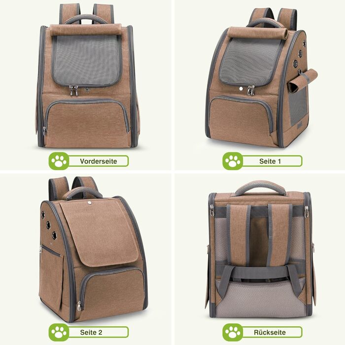 ALLSOPETS Рюкзак для собак і котів, складаний, дихаючий, з сонцезахистом, для подорожей, кемпінгу та прогулянок, хакі-коричневий
