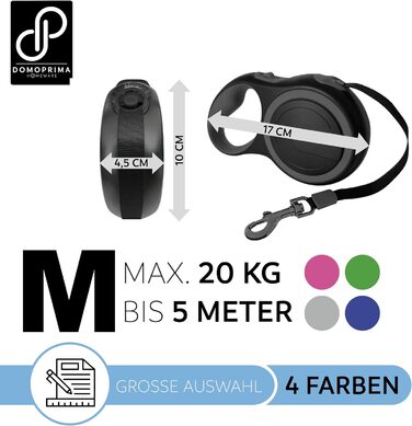 Рулетка для собак DOMOPRIMA (M, зелений) - міцна та надійна повідкова рулетка для тварин