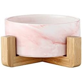 Миски для собак SP SEMPRE з кераміки з бамбуковими підставками, рожевий мармур (15,5 см)